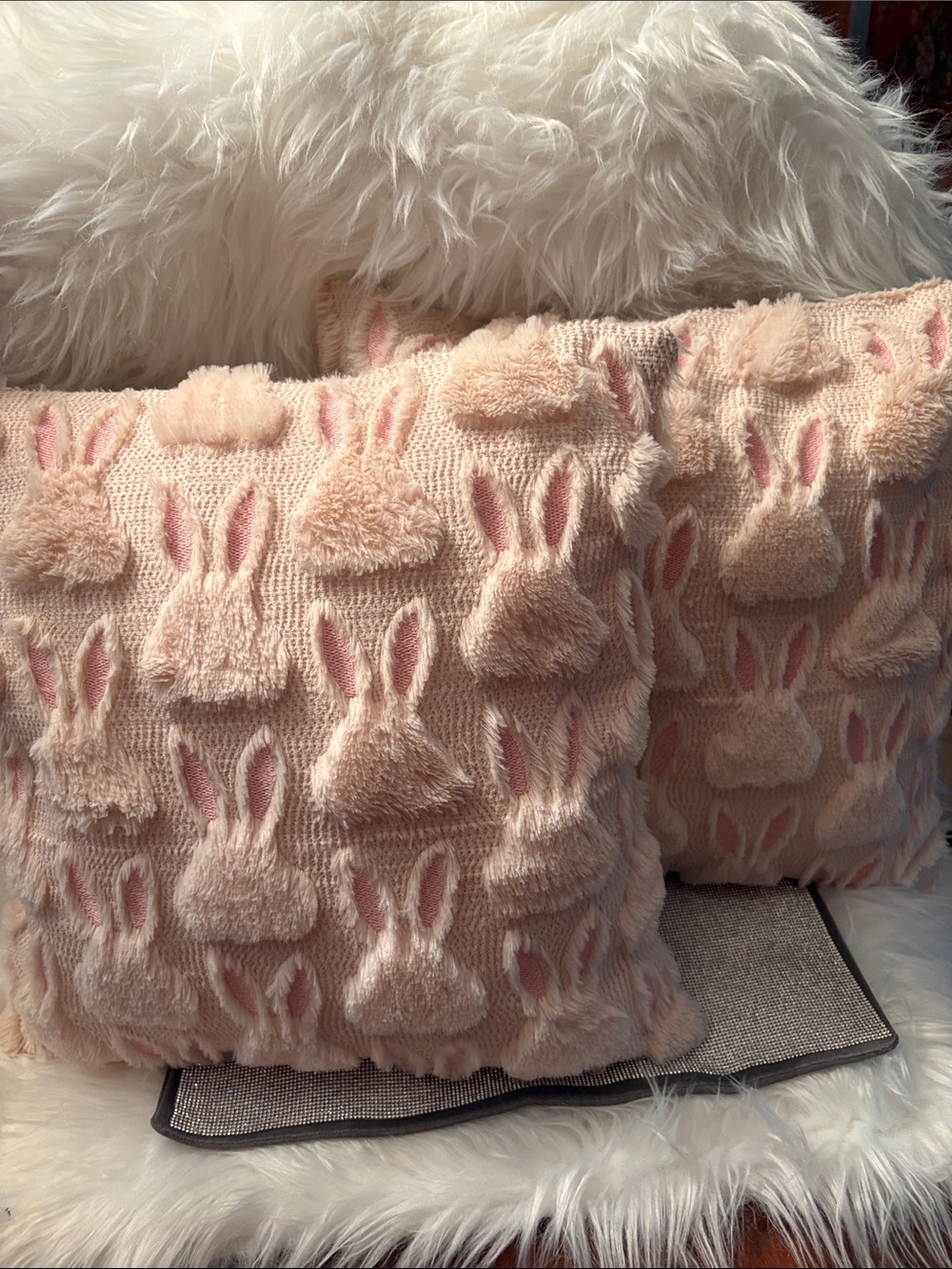 Plush Bunny Textured Throw Pillow Pair - Blush Pink